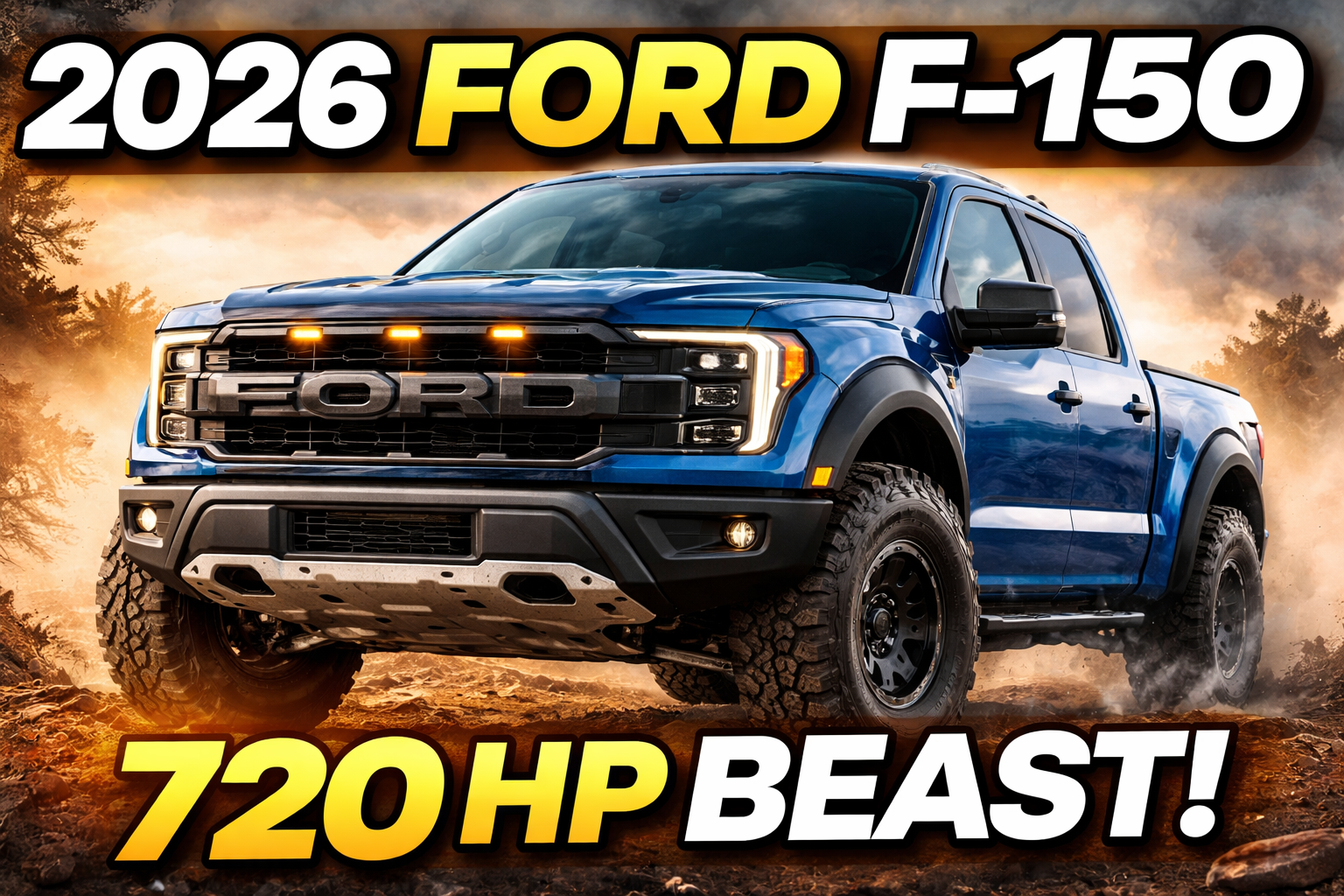 2026 Ford F-150 front view with aggressive grille and off-road stance