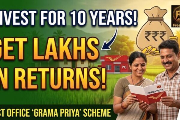 Man standing in front of an Indian Post Office holding a savings passbook