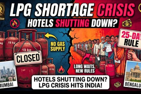 Commercial LPG cylinders stacked outside a Mumbai restaurant amid supply shortage.